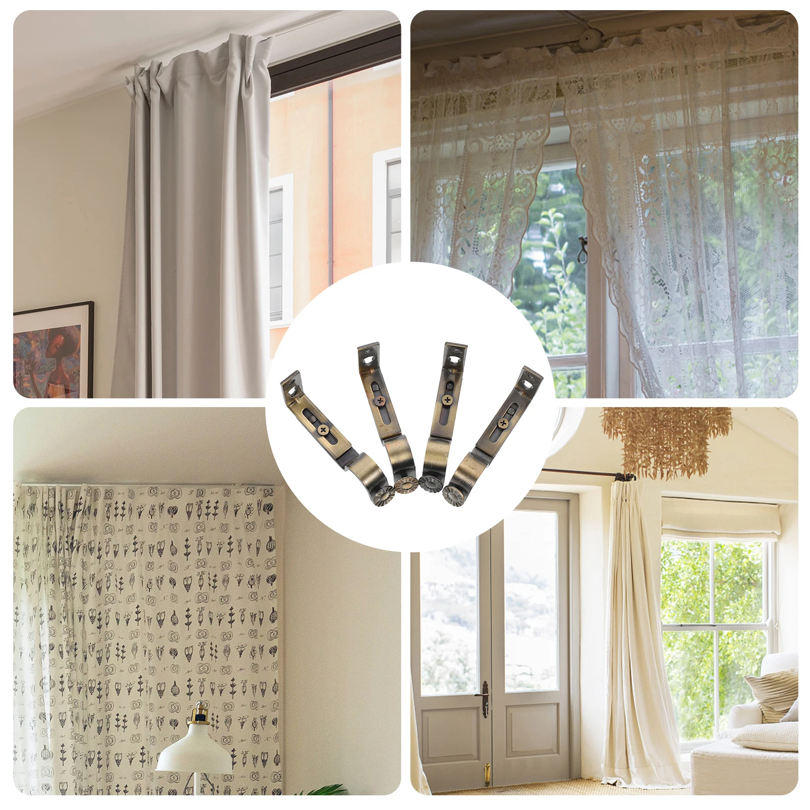 

4pcs Curtain Rod Accessories Bracket For Window Shower Door Closet Clothes Rail Mounting Hardware Decorative Curtain