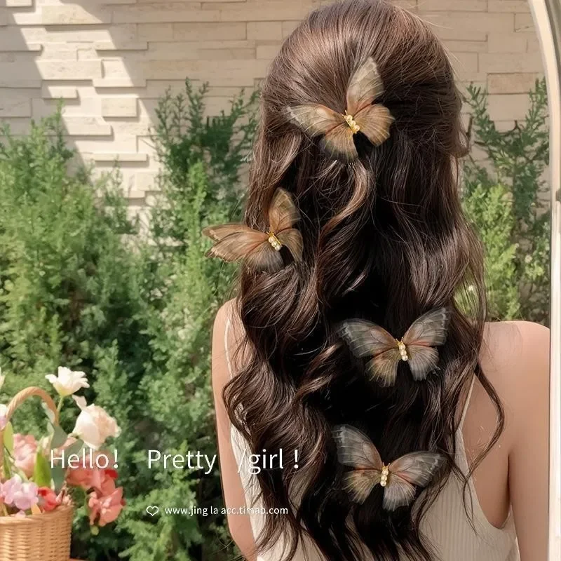 Double Layer Tulle Butterfly Hair Clip Sweet and Super-Fairy Butterfly Fragment Hair Forest Style Bangs Clip Head Decoration