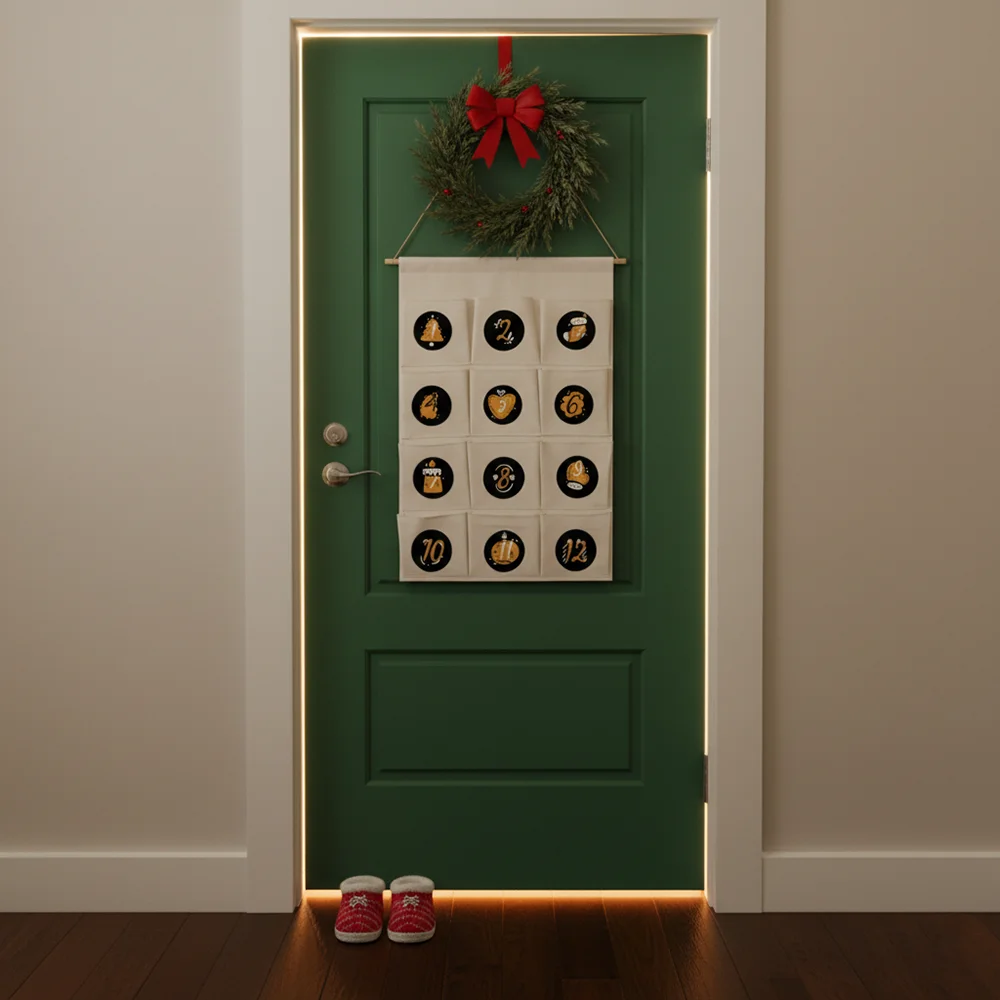 

Custom Design Christmas Advent Calendar 12 Pockets Canvas Wall Hanging Bag Personalized Holiday Countdown Wall Decoration