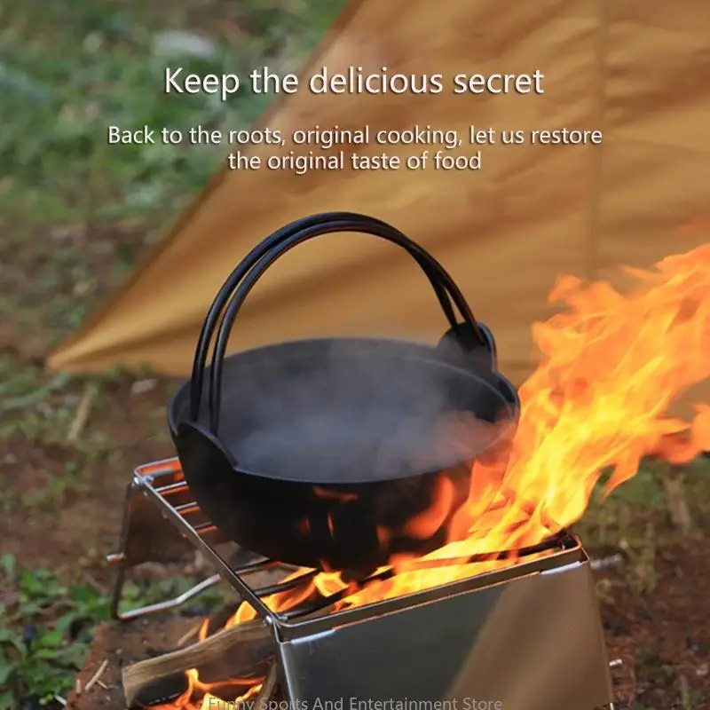 C4DE Outdoor Gusseisen -Töpfe mit Holzdeckel Camping Kochtöpfen vertiefen Suppentöpfe Picknick Hänge für Außen und Innenräume – Detail 5