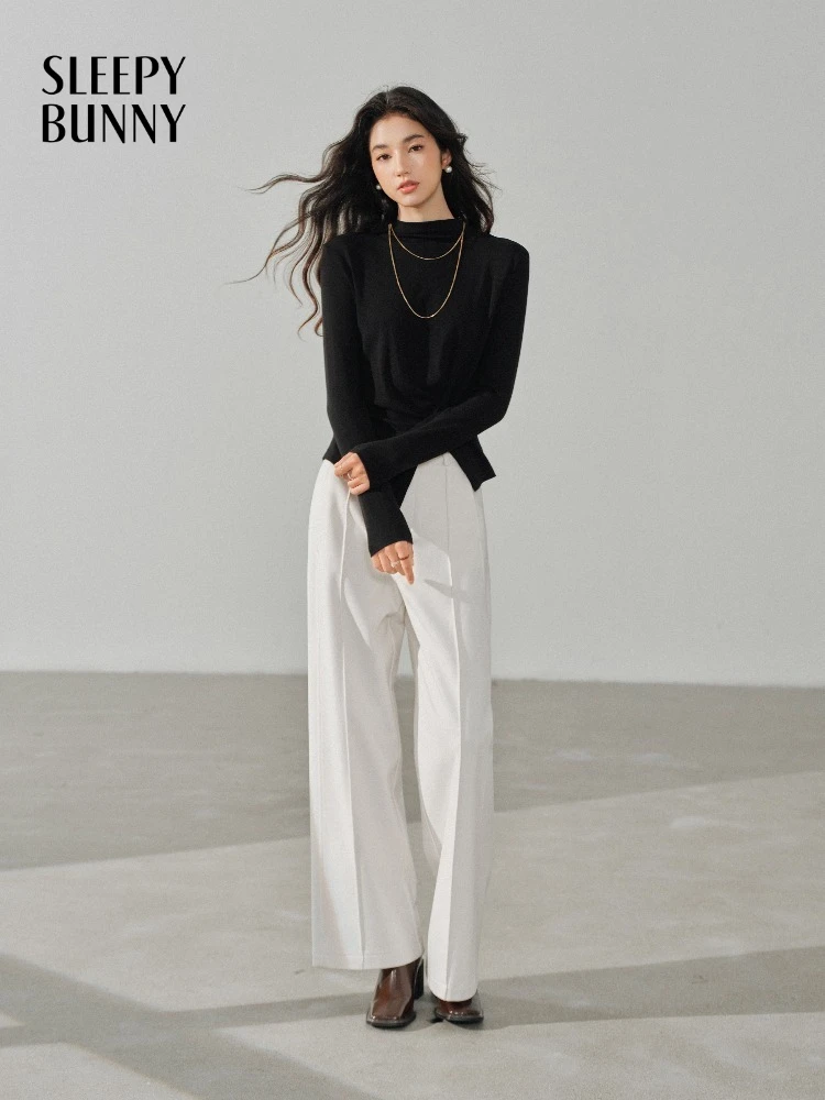 

Wool-Like Slim Mock Neck Top Long Sleeve Split Hem Tee Soft Warm Fitted Base Layer Shirt Women Fall Minimalist Layering Outfit