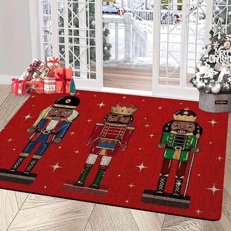 VIKAMA Christmas Nutcracker Doormat Red Festive Soldier Welcome Mat Non Slip Flannel Floor Rug for Front Door Entryway Xmas
