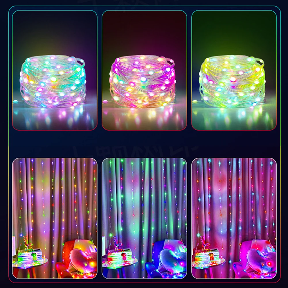 LED Bluetooth String Fairy Lights, Cor dos Sonhos, RGB, Endereçável, Festa, Natal, Feriado, Decoração do Casamento, Guirlanda