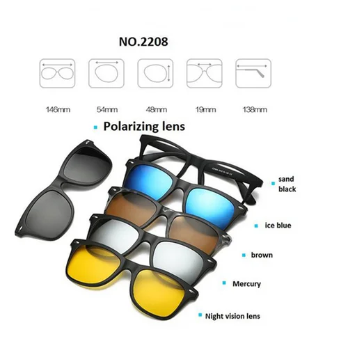 Imagen 2 del producto GSBJXZ gafas de sol con Clip para miopía a la moda para hombres y mujeres con 5 gafas de sol con Clip gafas graduadas polarizadas 0-0,5-0,75 a-4,0