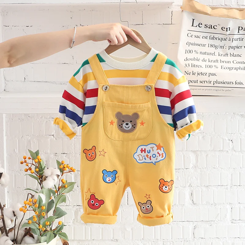 New Spring Autumn Baby Boys Clothes Suit Children Girls Fashion T-Shirt Overalls 2Pcs/Set Toddler Casual Costume Kids Tracksuits