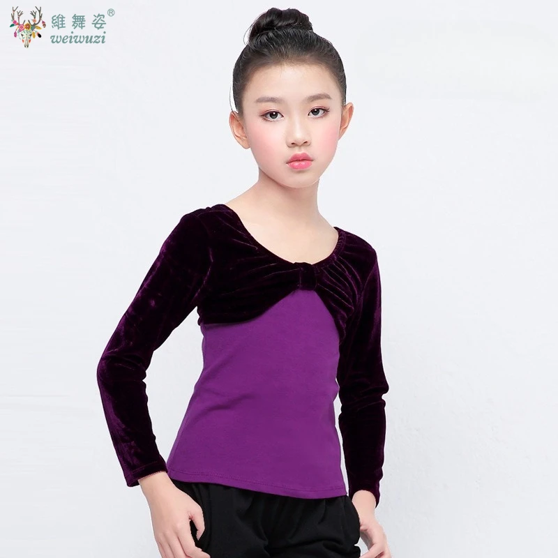 Girls' Leotard Ballet Long Sleeve Top Velvet Dance Gymnastics Leotard Autumn Winter Latin Leotard Split Type Children's Clothing