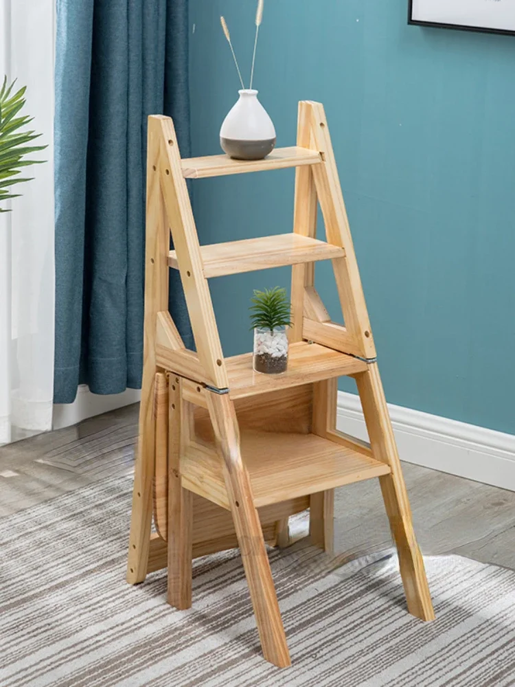 Solid Wood Folding Ladder Household Folding Stair Chair Full Solid Wood Ladder Chair Dual-use Step Stool Step Ladder