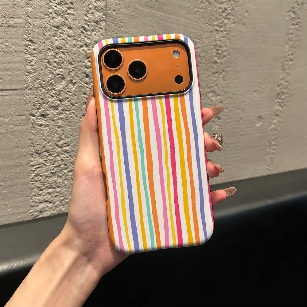 Colorful Striped Dual-Layer 2-in-1 Phone Case for Samsung Galaxy S23 S24 S25 S26 Ultra Plus S20 FE A56 A36 A26 A16 5G Cover