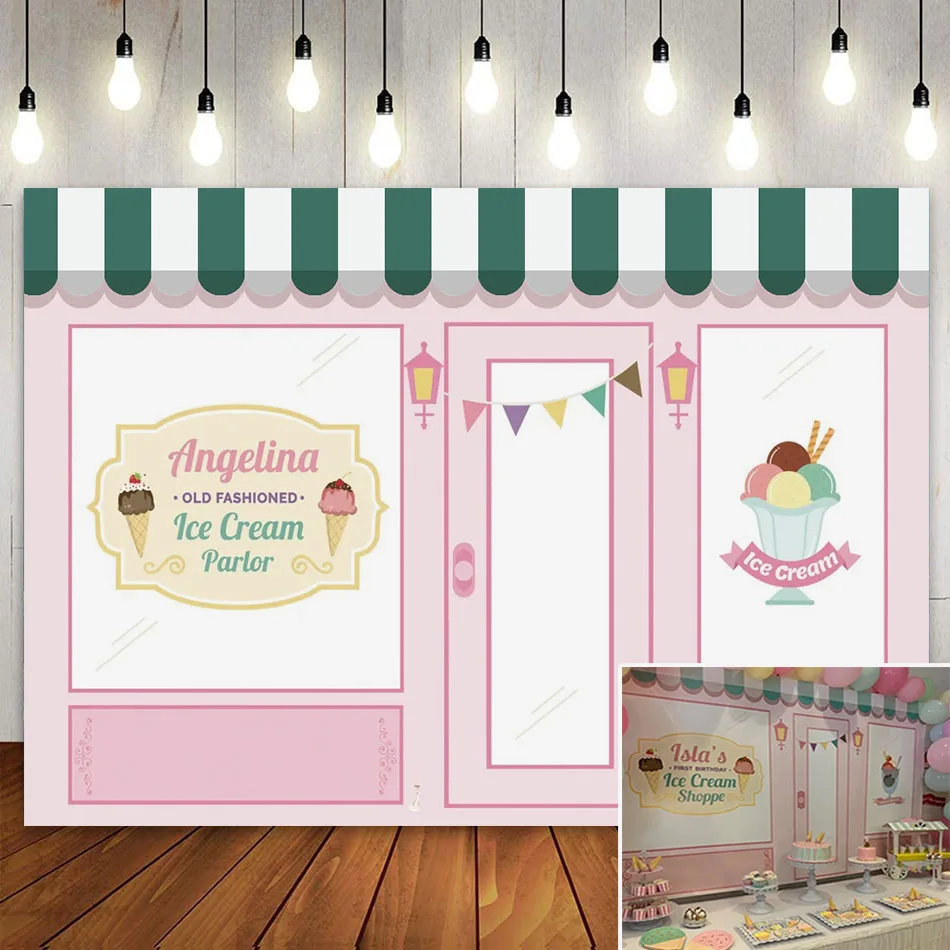 

Customized Sweet Ice Cream Shop Donut Backdrop Birthday Party Decoration Banner Photography Background for Baby Shower Kids Girl