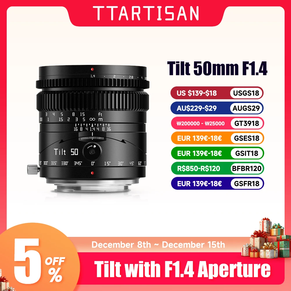 TTArtisan Tilt 50mm f1.4 Full Frame Manual Portrait Lens Compatible with Sony A7S A7R Panasonic S1 Sigma FP Mirrorless Camera