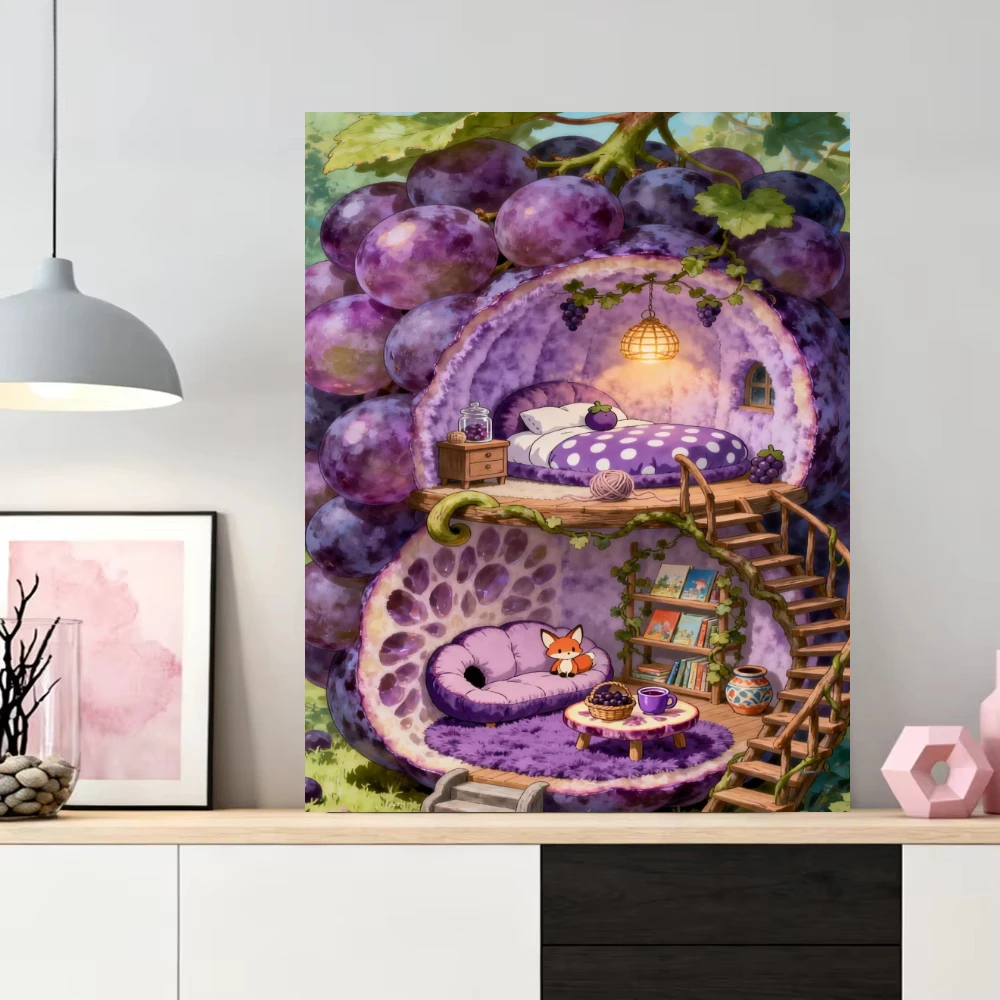 Giant Purple Grape House Scenery Oil Painting By Numbers Wall Decor for Living Room Bedroom Home Decor Gift No Frame - view 6