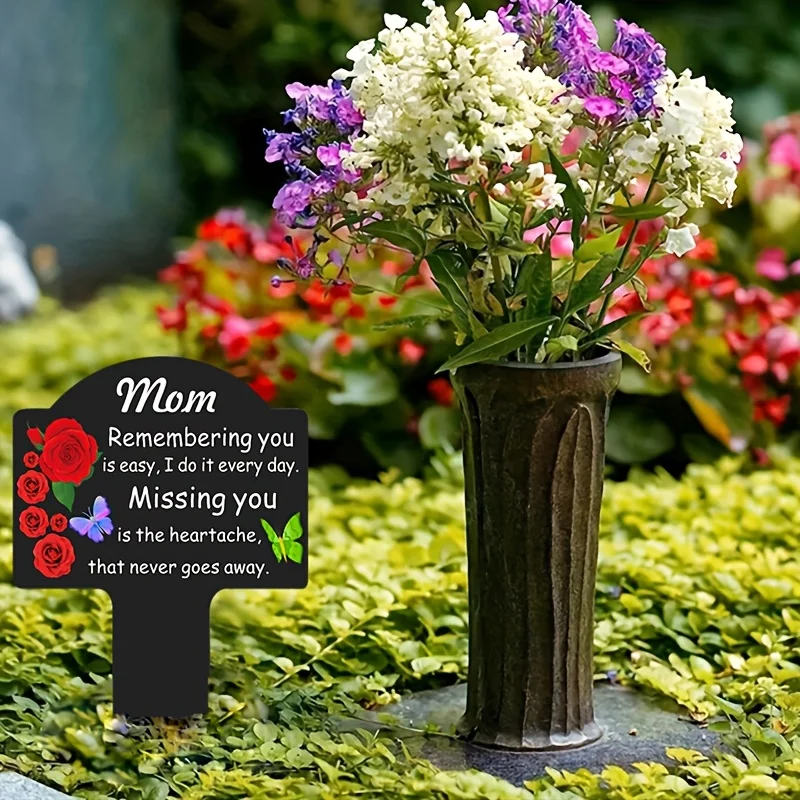 Garden 1pc Memorial Stake for Mom/Dad/Brother/Mom and Dad/Husband/Wife and Other Relatives, Flower Butterfly Theme for Cemetery