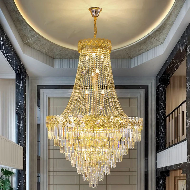 Duplex Chandelier Villa Living Room Modern Light Luxury Lift Empty Building Middle Building Lobby Hotel Lobby Crystal Staircase