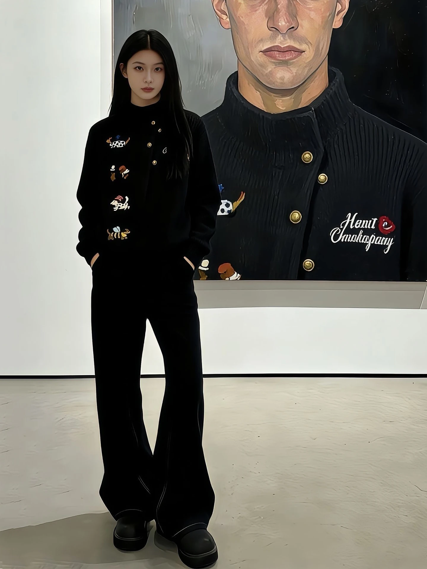 

Мужской вязаный свитер с мультяшным принтом, осенне-зимний, в американском стиле, с воротником-стойкой, на пуговицах, из шерстяной ткани