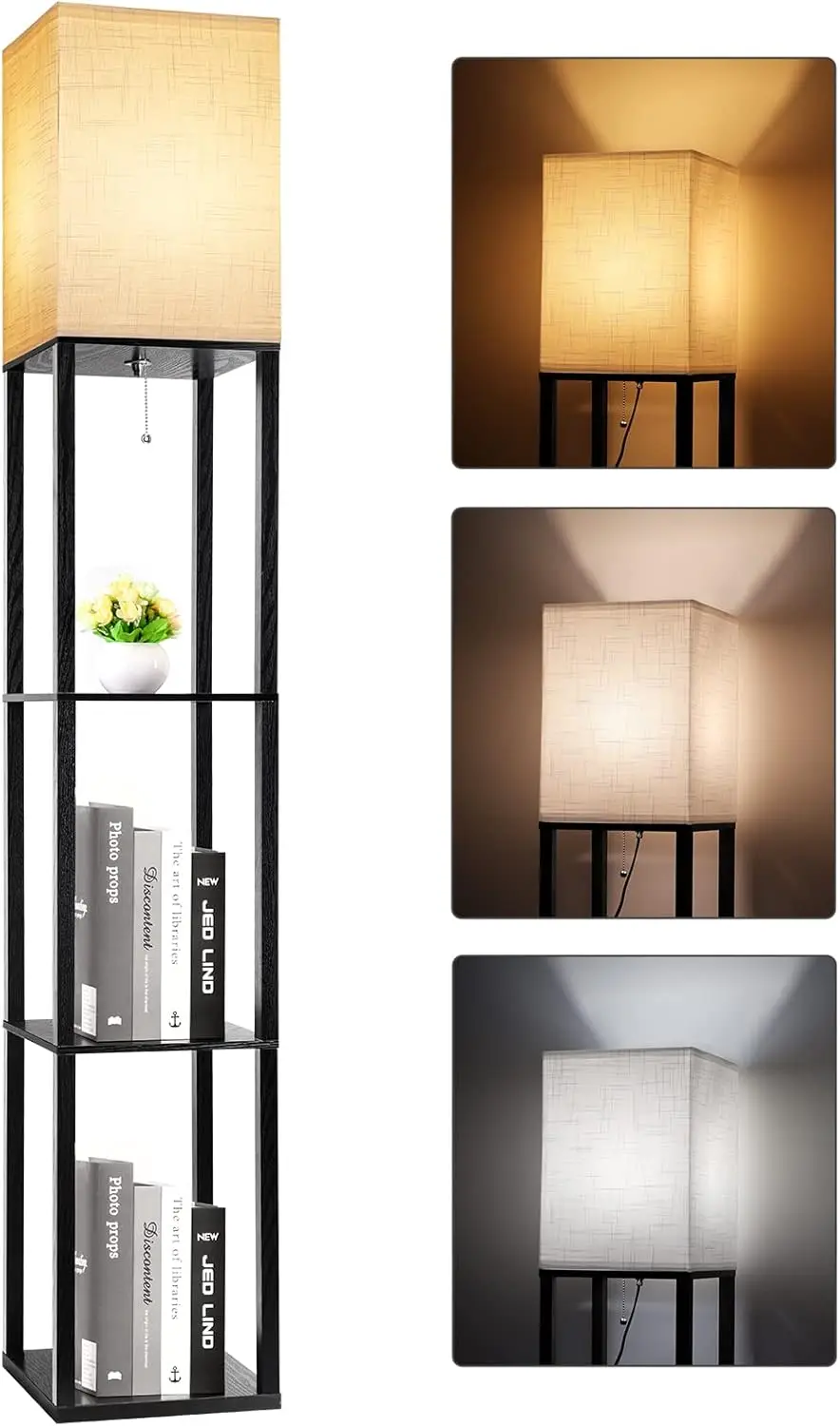 

Modern Floor Lamp with Shelves, 3-Tier Display & Adjustable LED Lighting for Living Room, Bedroom, or Office in Black