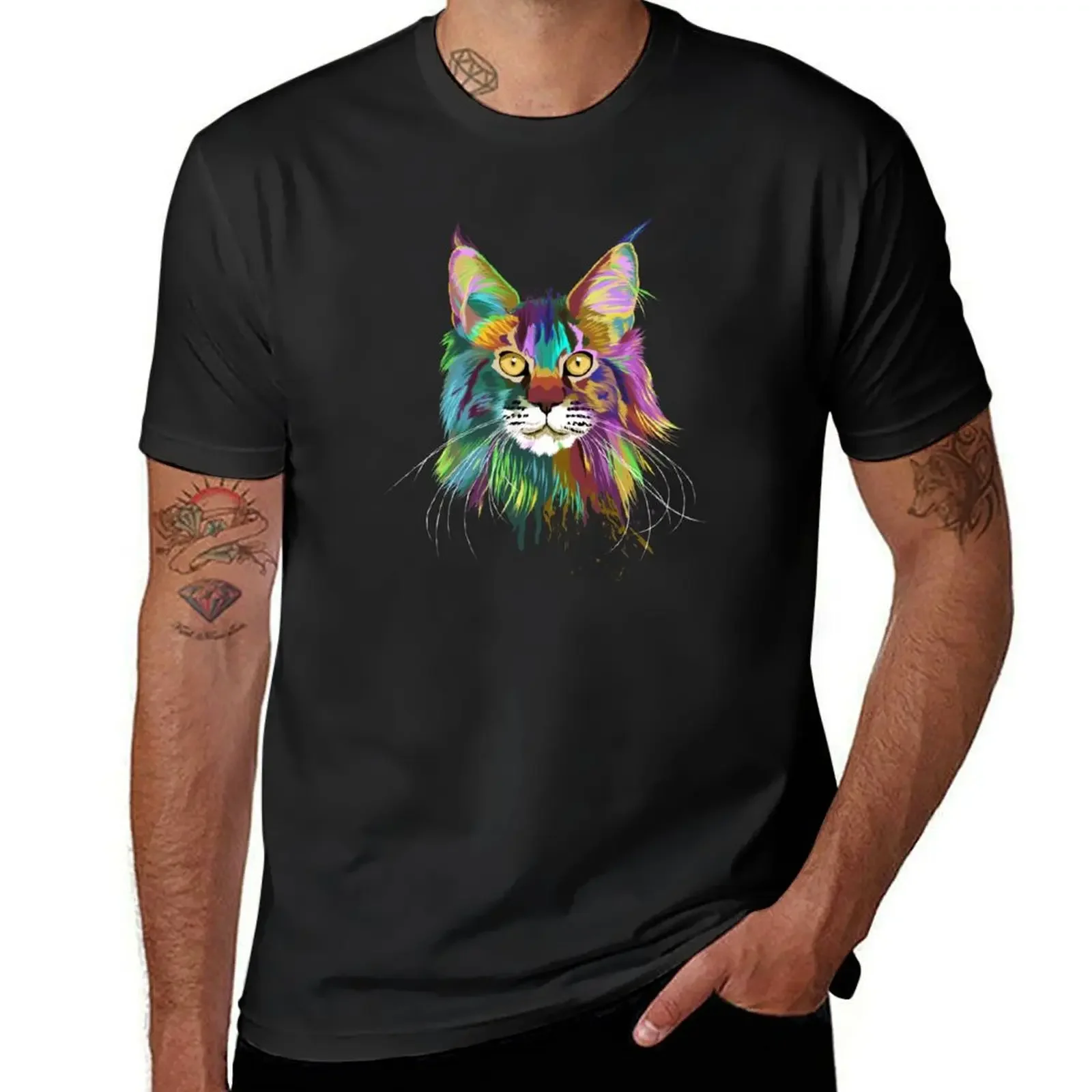 Splash Maine coon Cat T-Shirt boys whites street wear graphic tee shirt mens t shirt graphic