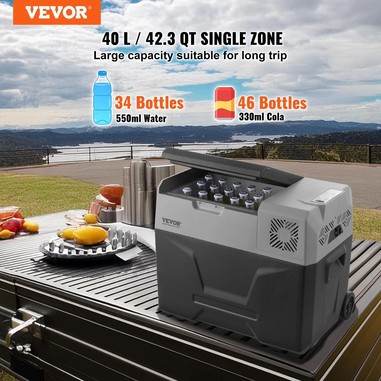 VEVOR Car Refrigerator 12 Volt Car Refrigerator Fridge Single Zone Portable Freezer  and Handle -4℉-68℉ 12/24V DC and Cooler