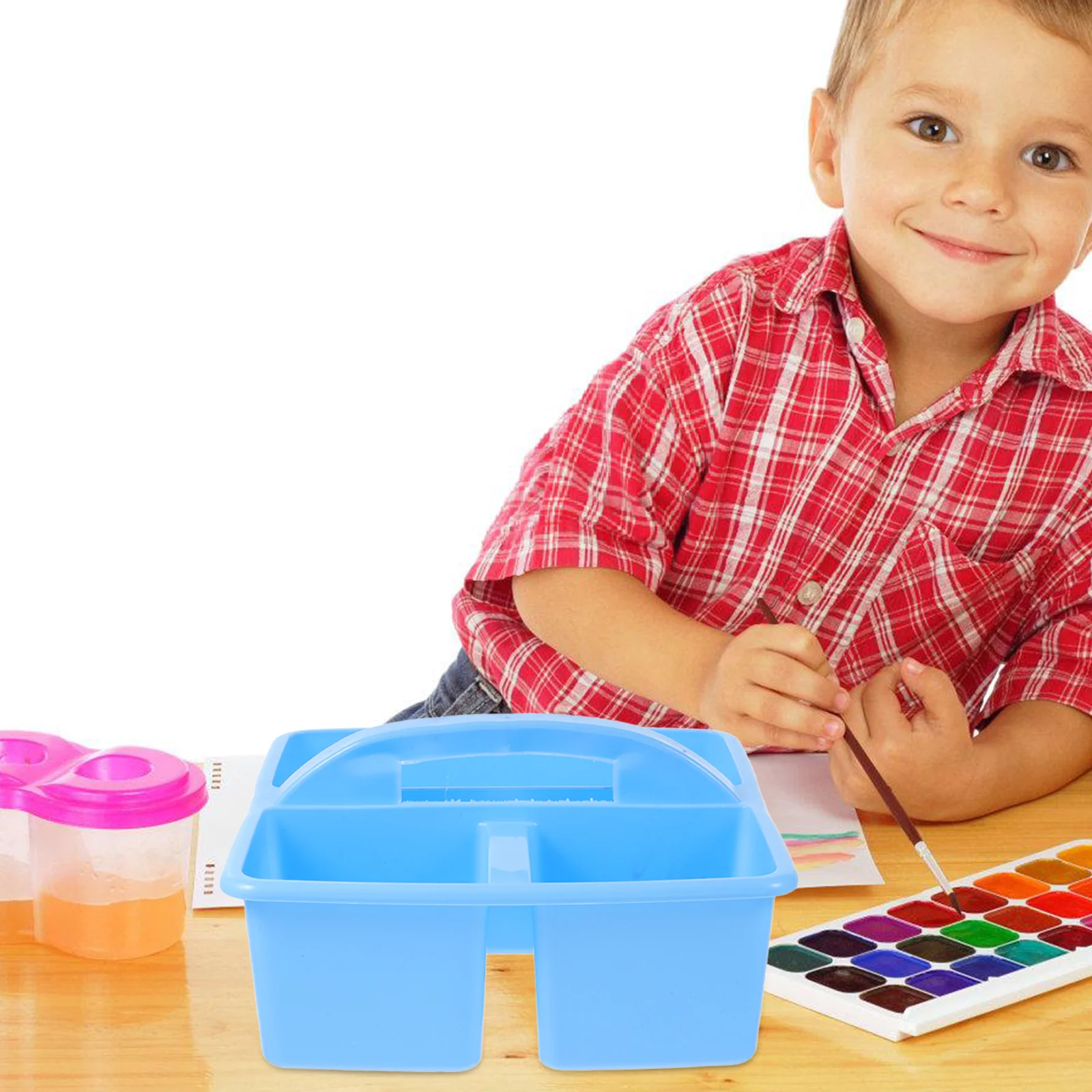 

Portable Plastic Caddy Organizer 3 Compartments Classroom Art Supplies Storage Caddy with Handle for Kids Craft and Office Use
