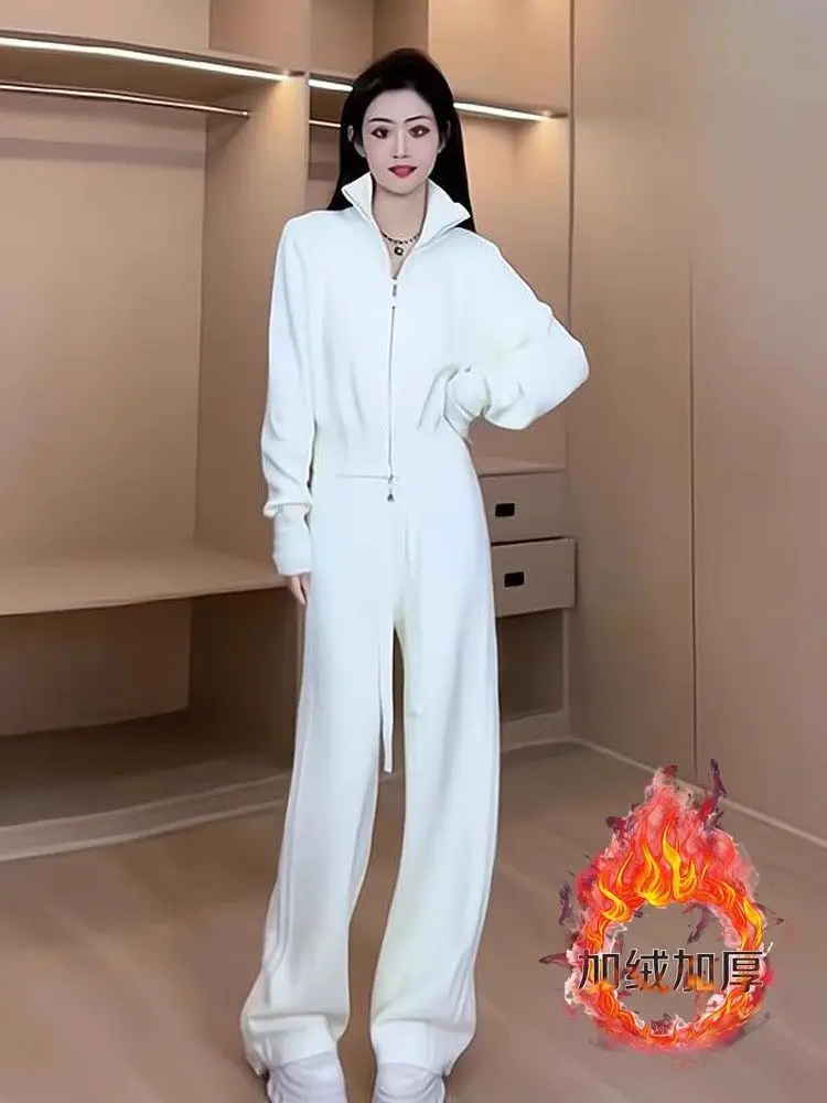 

Leisure sports set women autumn winter 2025 stylish and slimming zipper sweatshirt+wide leg pants high-end two-piece set