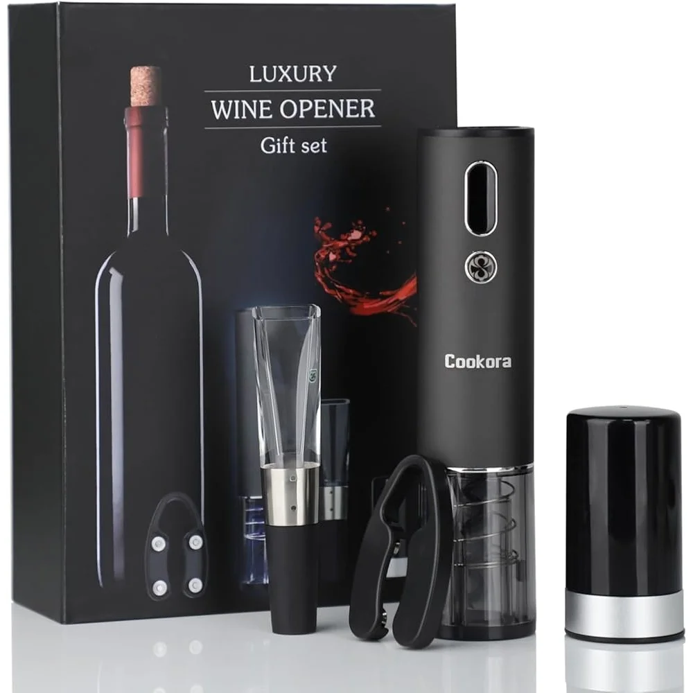 고급 전동 와인 오프너 세트 충전식 자동 코르크 마개 LED 포일 커터 에어레이터 진공 스토퍼 USB 충전기 선물