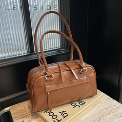 LEFTSIDE PU Leather Retro Tote Bag for Women 2024 Winter Trend New Fashion Y2K Handbags Lady Travel Shoulder Underarrm Bags