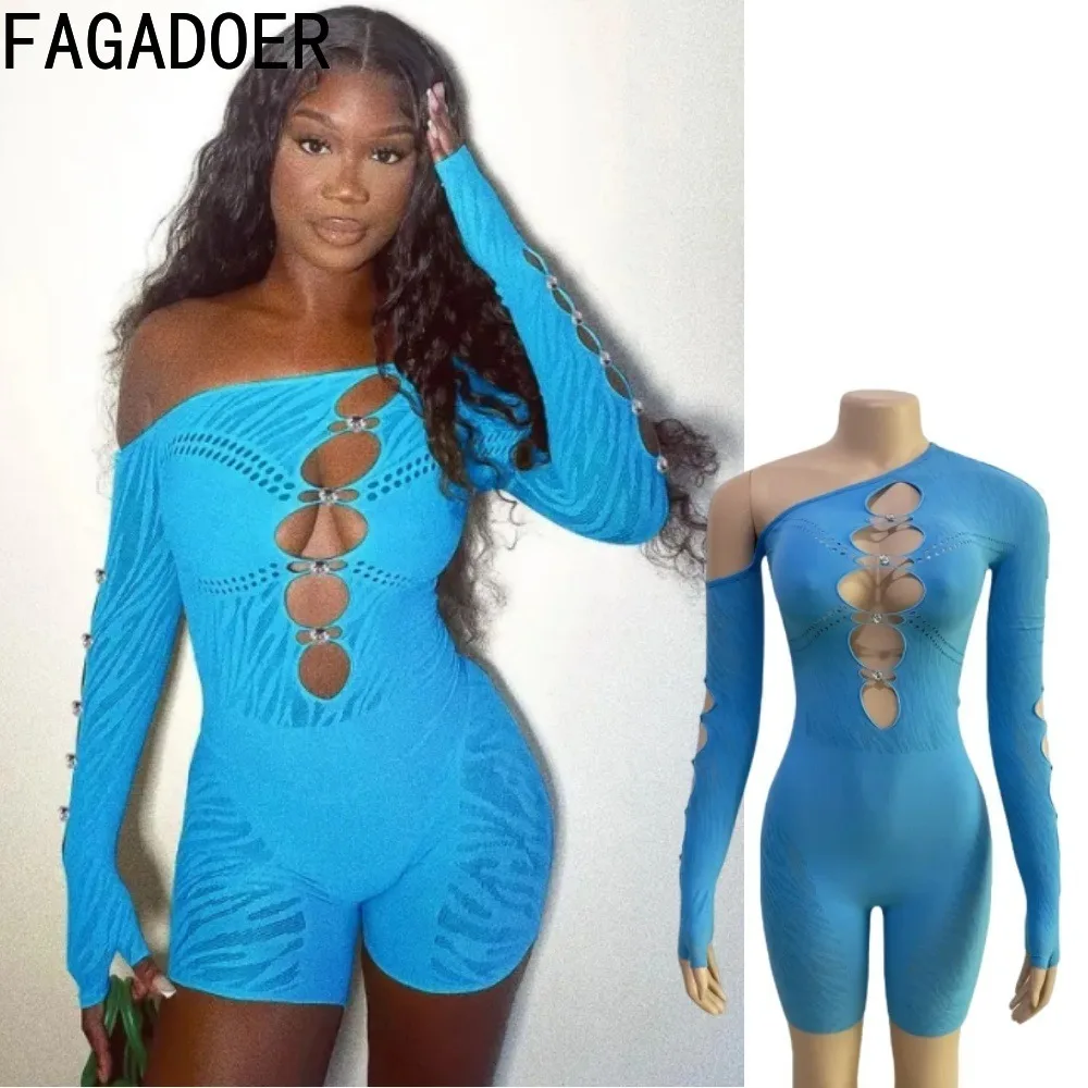 

FAGADOER High Quality Mesh Knitted Lace Rompers for Women Hollow Out See Through Long Sleeve Jumpsuit Fashion Overalls 2025 New