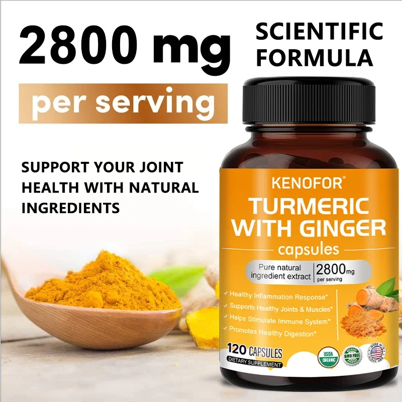 Curcumin with BioPerine and Ginger 95% Curcumin 2800 mg - Maximum Absorption, Natural Joint Support Supplement, Vegan Non-GMO