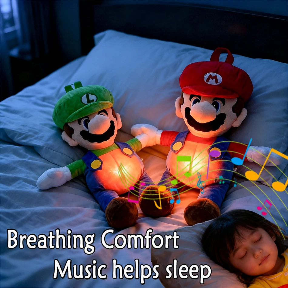 

Anime MARIO Plush Baby Soothing Breathing / Soothes ToyDoll Plush Toy Children Music Sleep Companion Toy Kids Xmas