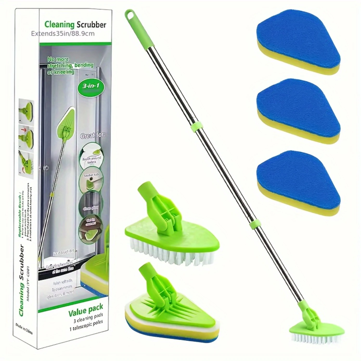 

1set, 2 In 1 Bathroom Scrub Cleaning Brush, Long Handle Bathroom Scrubber With 1 Bristle Head And 1 Sponge Heads, Extendable Mul