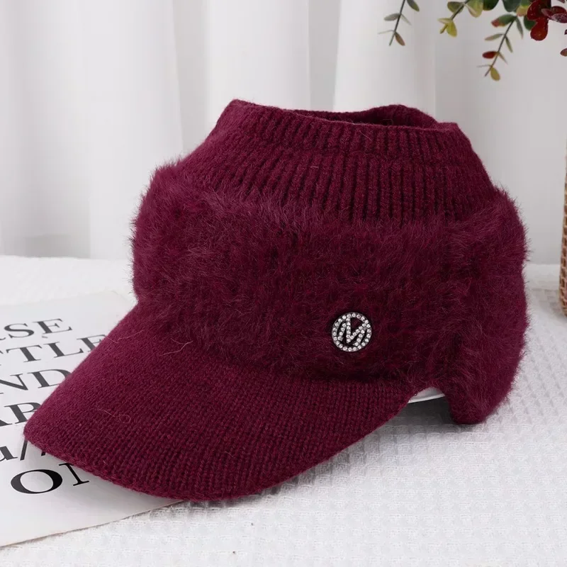 Knitted Fleece Hats Autumn Winter Women Fashion Comfortable Earflaps Hats Skiing Traveling Outdoor Warm Empty Top Baseball Caps