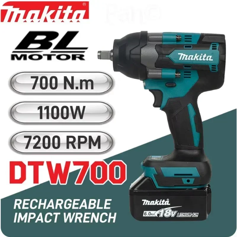 Makita Electric Wrench DTW700 Brushless Multi functional Rechargeable 18V Lithium Battery Auto Repair High Torque Impact Wrench