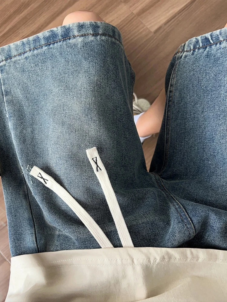 

American Retro Men's Denim Shorts Summer Trendy Loose Wide Leg Pants Slim Fit Elastic Five Parts Casual Straight Leg Pants