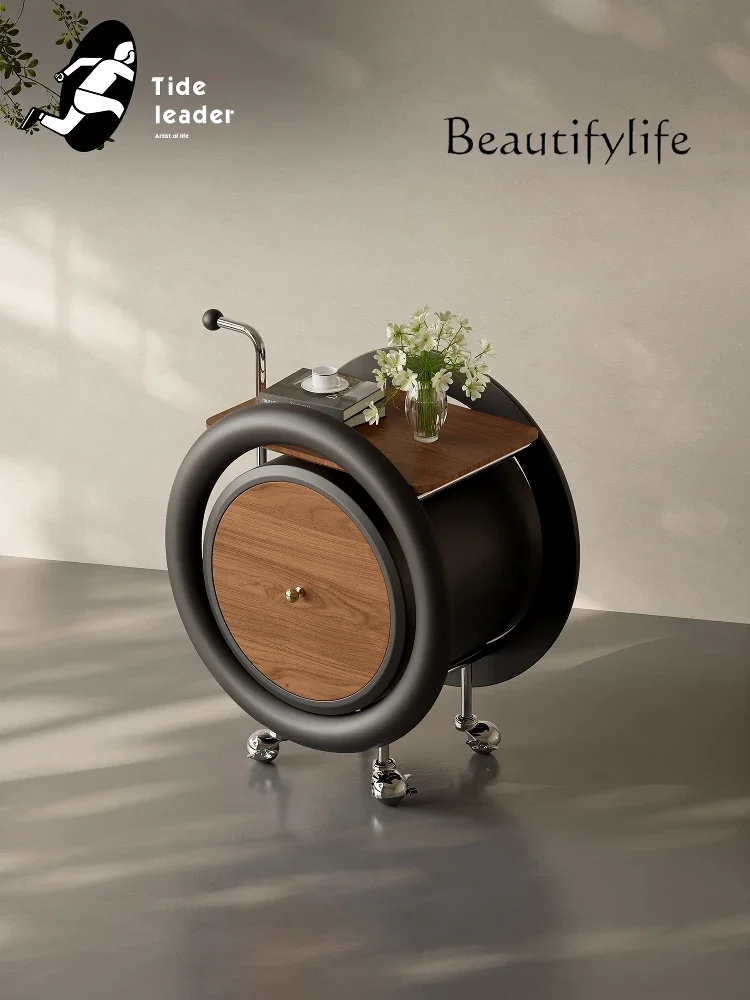 O Craft Polished Trolley Medieval Style Movable Sofa Side Few With Wheels Designer Round Creative Living Room