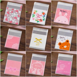 100pcs Cute Cartoon Print Adhesive Bags Transparent Self Sealing Plastic OPP Bags for DIY Jewelry Retail Dispaly & Packaging