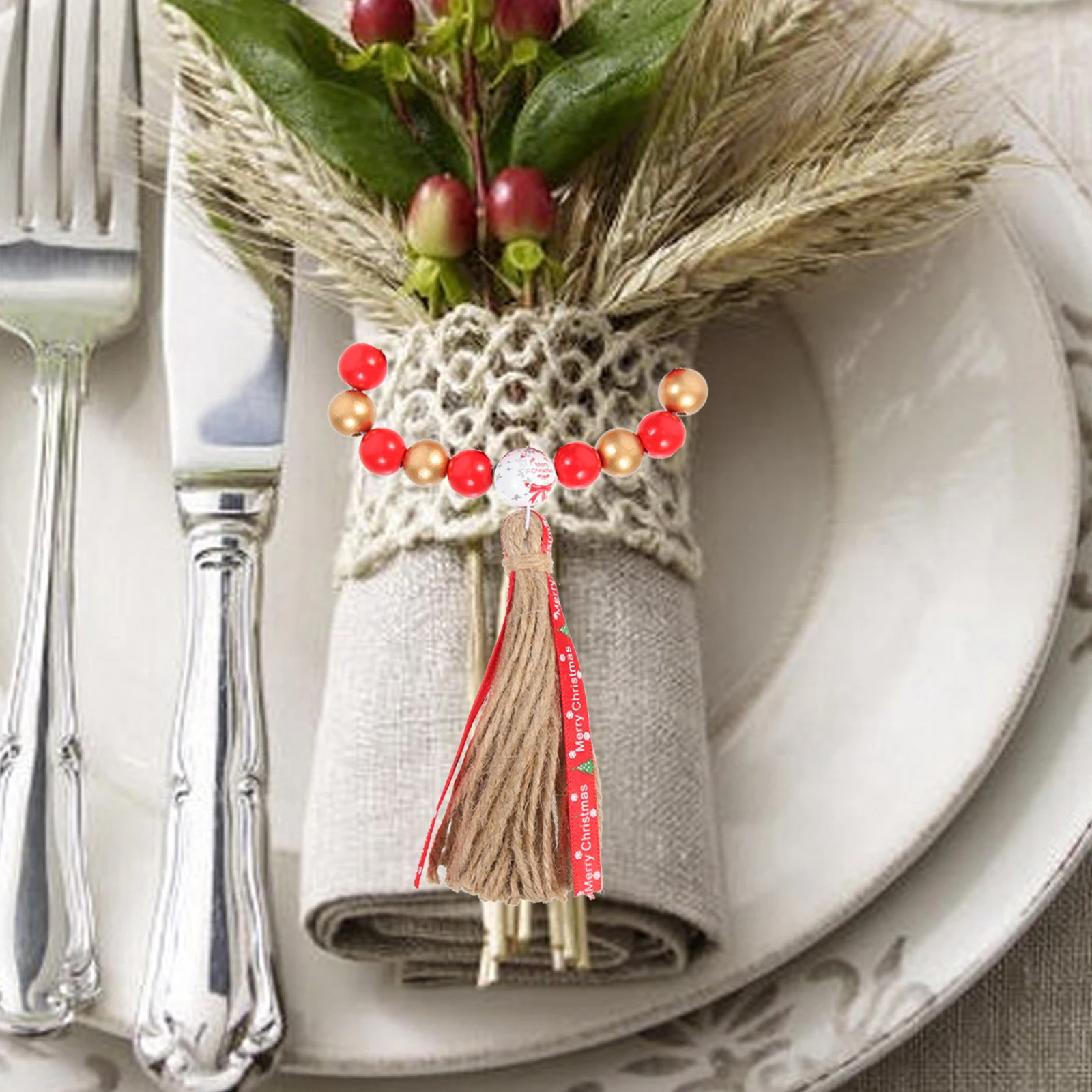 

6 Pcs Napkin Ring Decoration Wood Beads Rings Napkins Wooden Holders Creative Buckles Flax Banquet Christmas