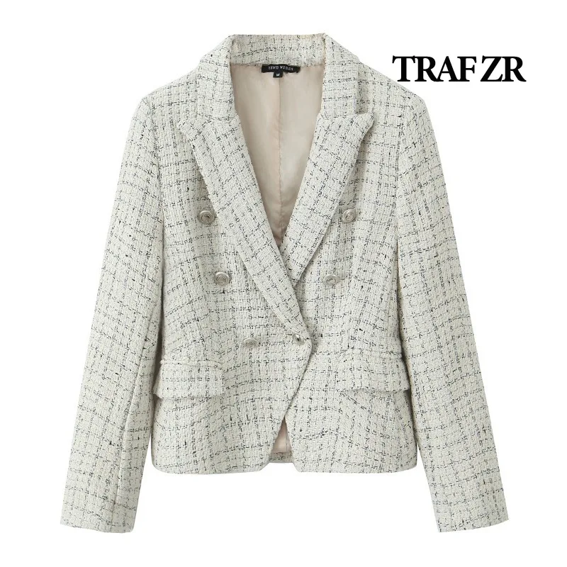 TRAF ZR Tailored Coat Blazers Female Ladies Fashion Novelties in Outerwear Women's Autumn Coat England Style Plaid Urban Coats