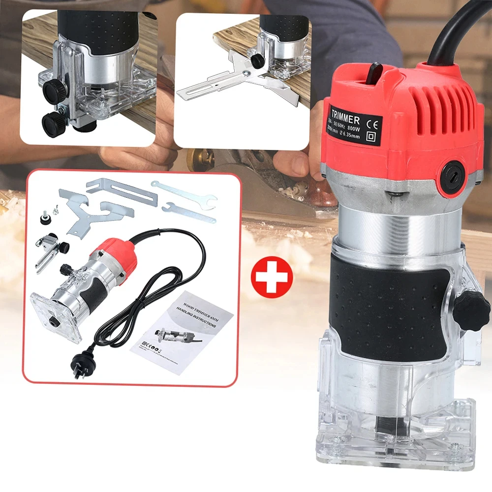 220V 800W Trim Router 30000r/min with Transparent Base Edge Guide Wood Laminate Electric Trimmer Compact Palm Router Corded