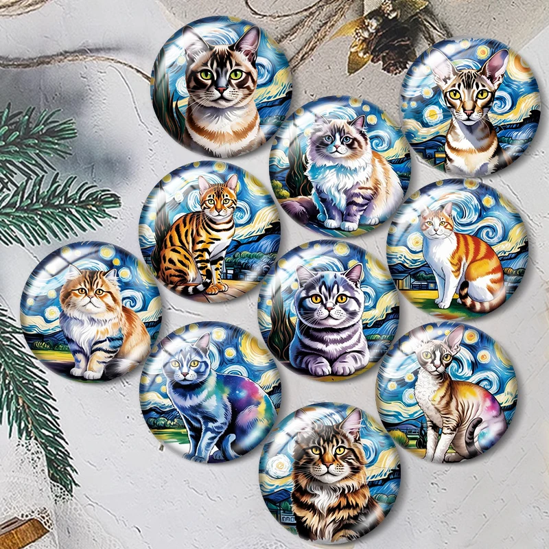 

Watercolor Cat Art 12/18/20/25mm glass cabochon bracelet pendant rings for jewelry demo earrings back Making findings