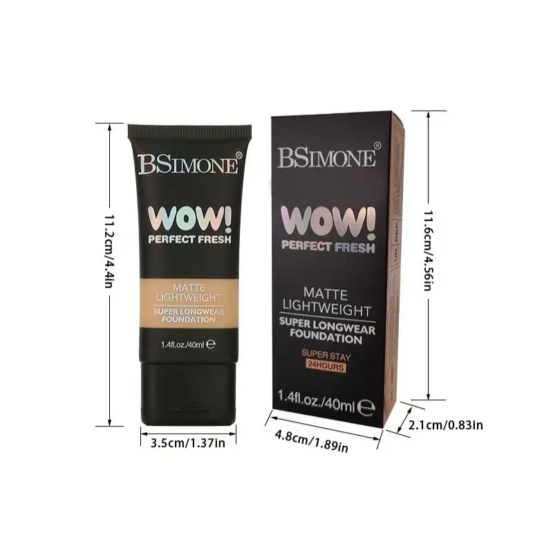 【WHB】BSIMONE Fondotinta Opaco 40ml Leggero, Super Resistente, Idratante, Copertura Modulabile, Non Appiccicoso, Adatto per Pelle Secca