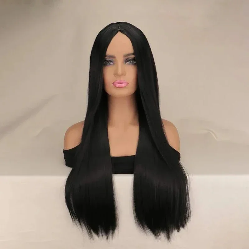 QQXCAIW Black Wigs for Gothic Costume Women Halloween Costume Long Black Wig Natural Cute Straight Wigs for Halloween