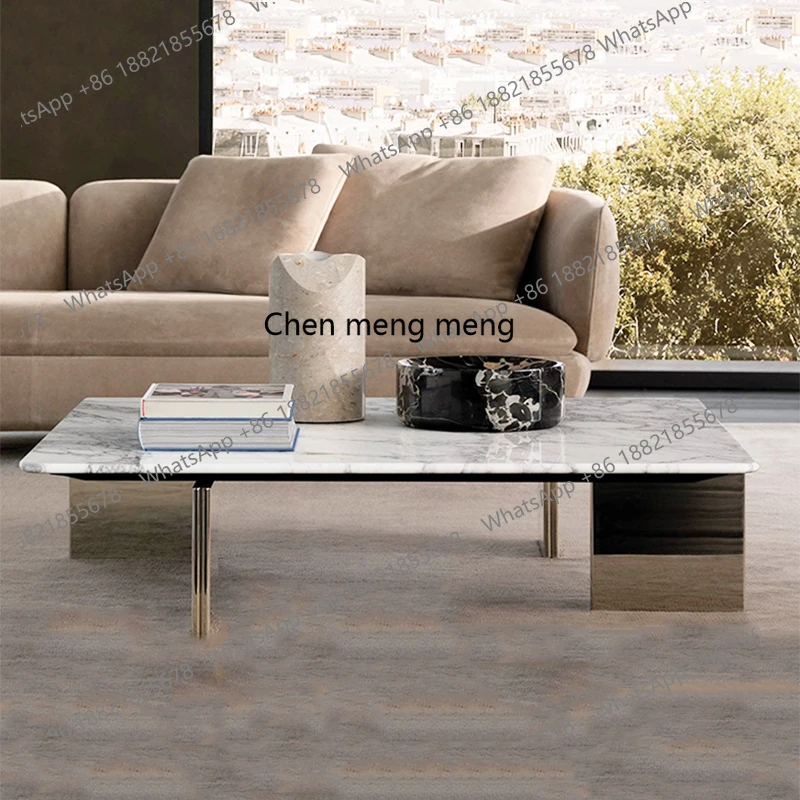 

Italian minimalist high-end living room household natural marble square table small apartment light luxury round coffee table