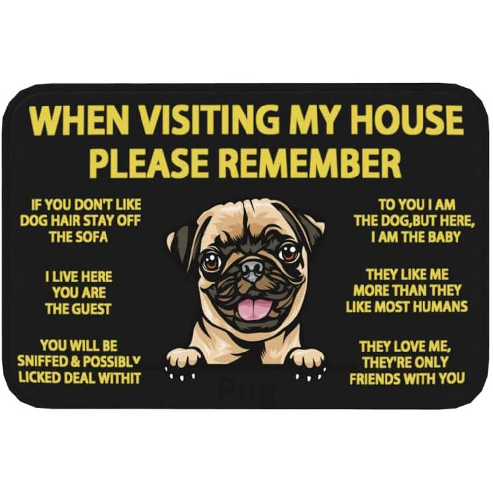 

Когда отwiedzający мой дом, пожалуйста, помни, собака, мопс, домашний нескользящий коврик для входной двери, моющийся, для украшения дома