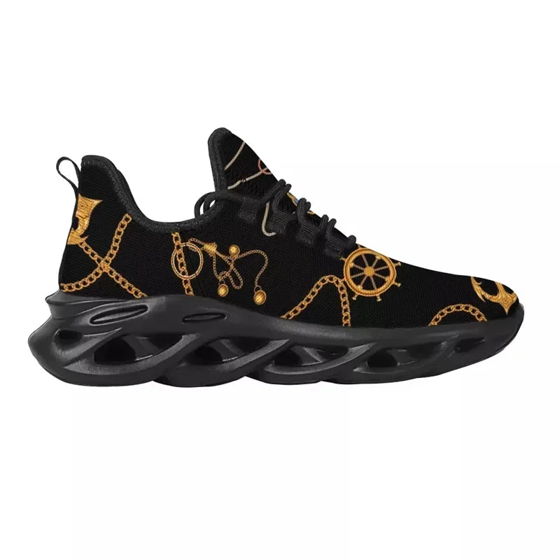 2022 Luxury Floral Women Black Shoes Lace Up Ladies Platform Sneakers Party Outdoor Couple Flat Golden Chain Dropship
