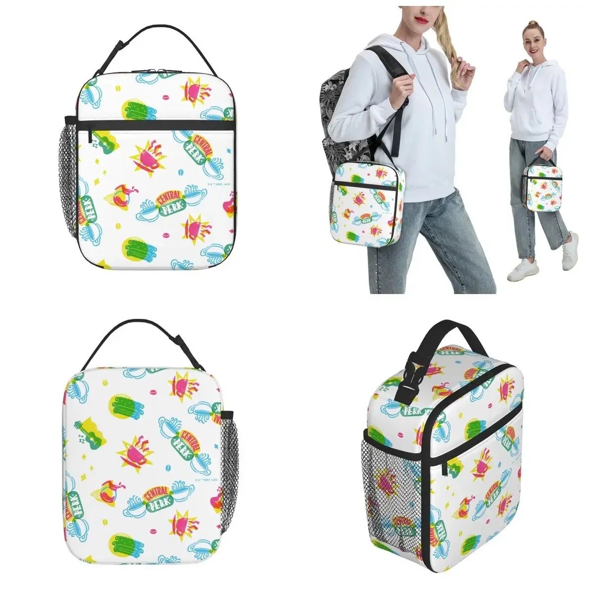 Insulated Lunch Bags Central Perk Friends Neon Pattern Bandana Product Storage Food Box Unique Design Thermal Cooler Bento Box