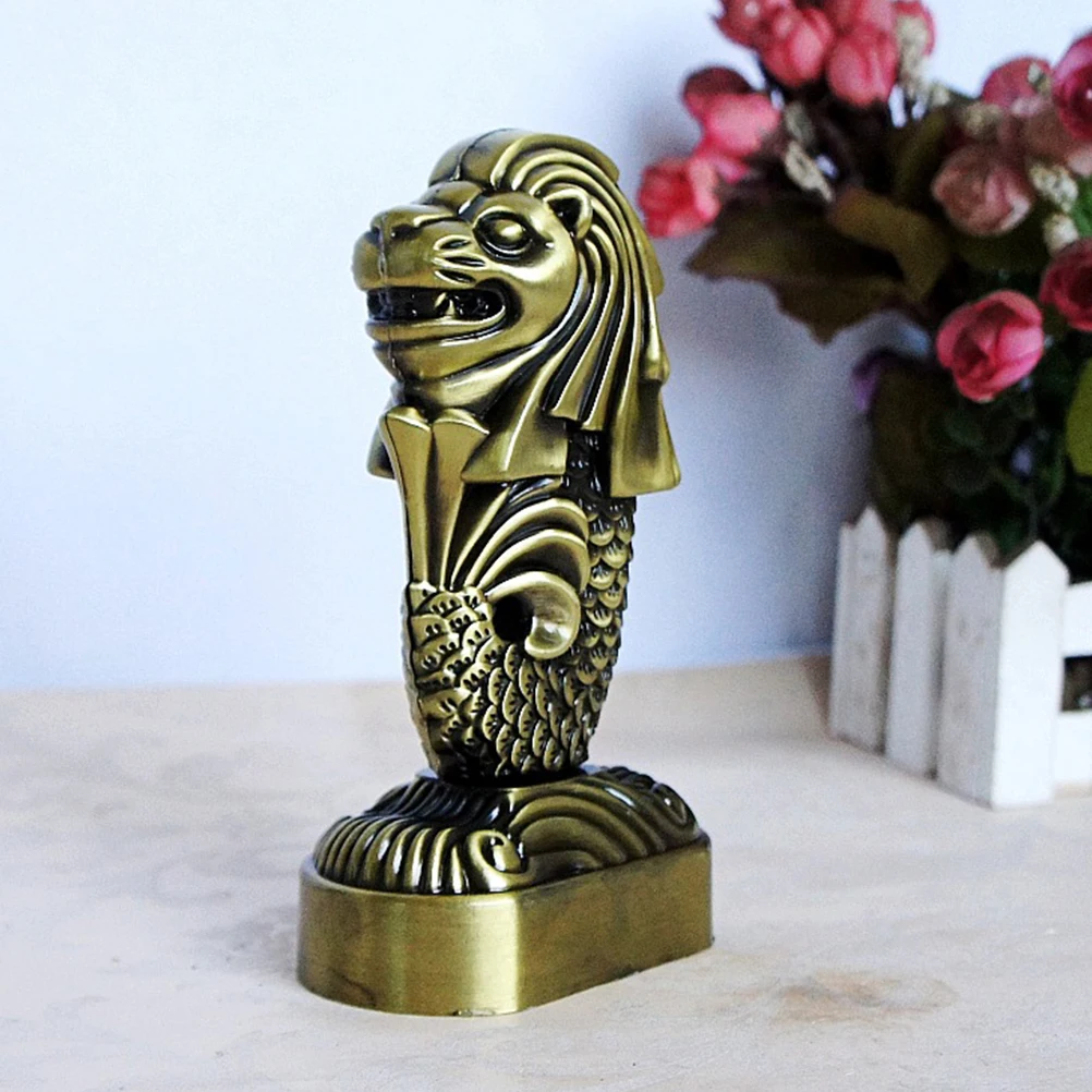 

1pc Fish Tail Lion Statue Merlion Alloy Desktop Ornament Home Decor Household Adornment Decorative Artware Metal Craft Gift