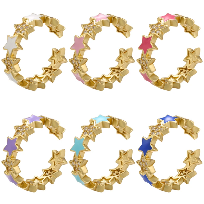 ZHUKOU Gold farbe Stern Ring für frauen Nette zirkonia Öffnung Ring Mode Damen abendessen/party Schmuck Großhandel VJ397