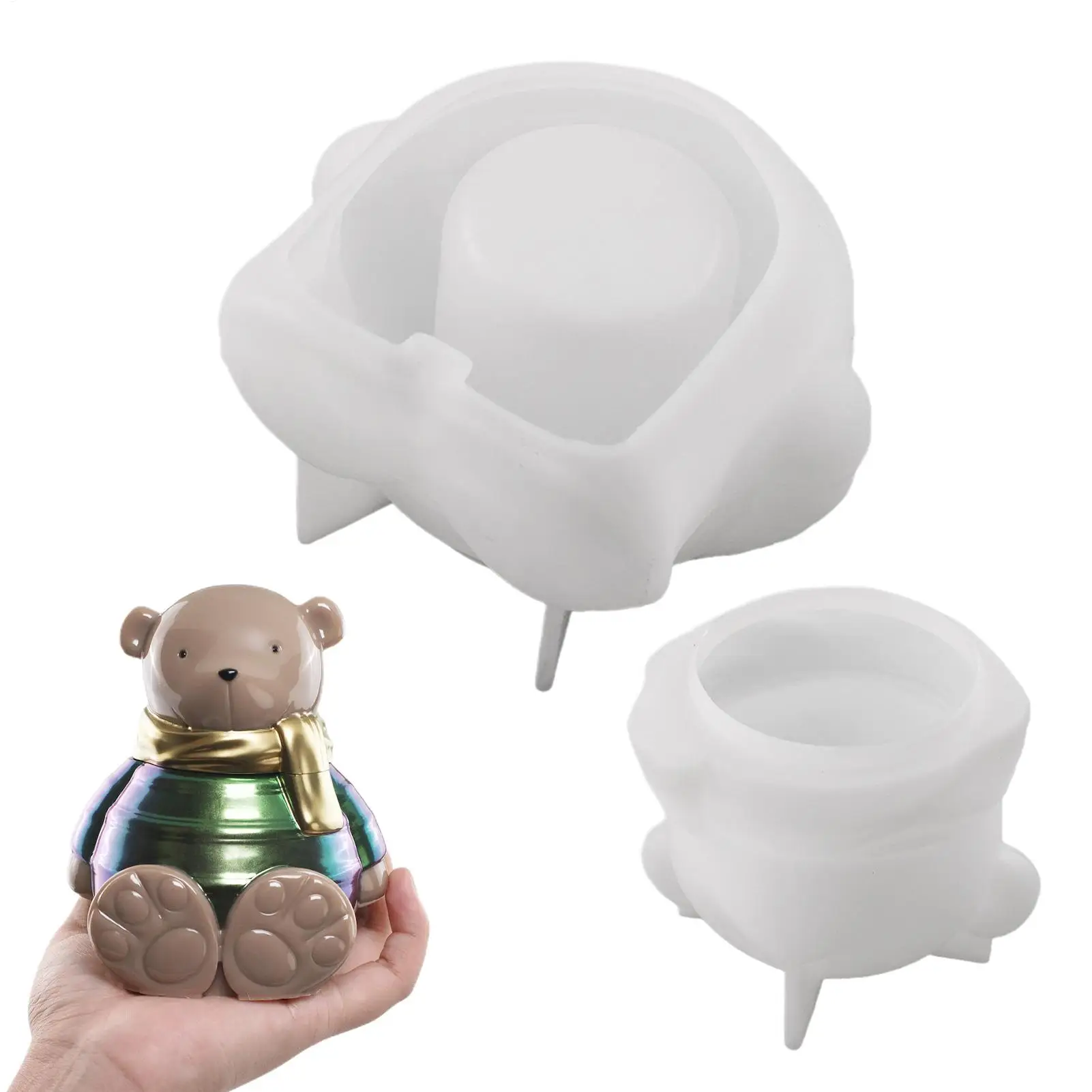 

DIY Silicone Bear Storage Jar Mold Crystal Bear-Shaped Jewelry Storage Box Mold For Epoxy Resin Cement Plaster Crafting