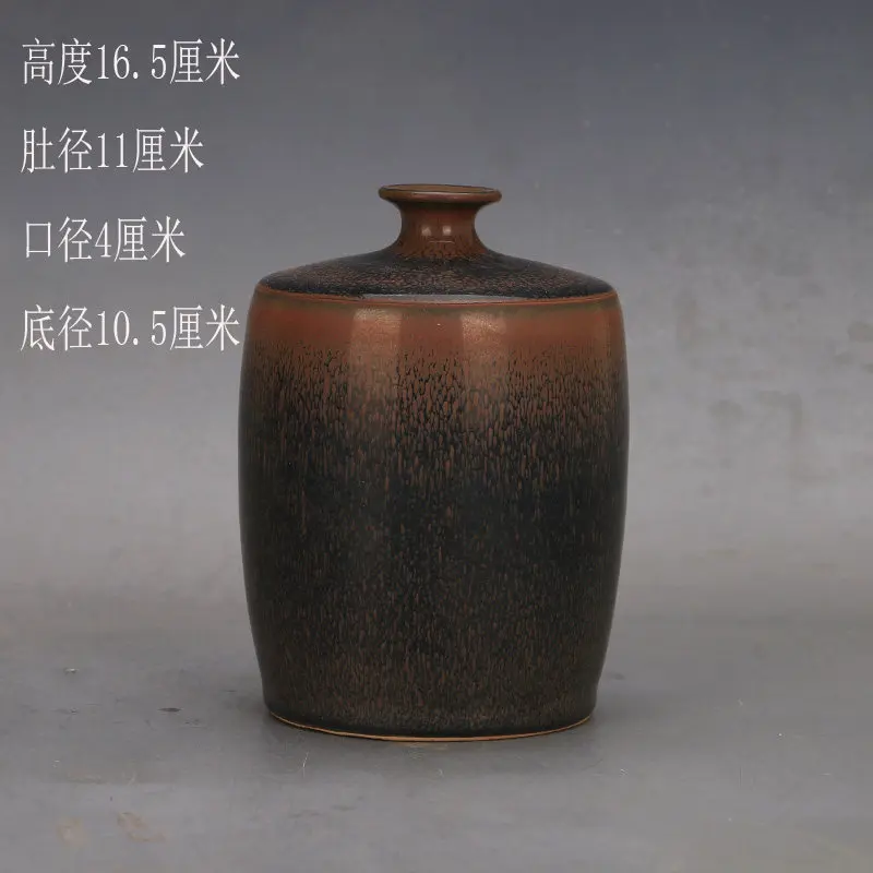 Jarrón de Porcelana Coleccionable Réplica de la Dinastía Song, Estilo Jian Ware, Esmalte Negro con Diseño de Manchas de Perdiz y Efecto de Gota de Aceite, Modelo Tenmoku.
