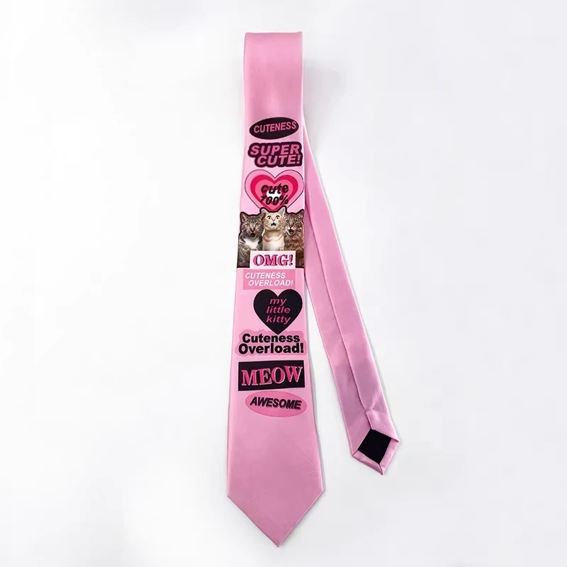 Original ins tie shirt men and women jk literary girl necktie y2k accessories designed pink three cats printing neck tie