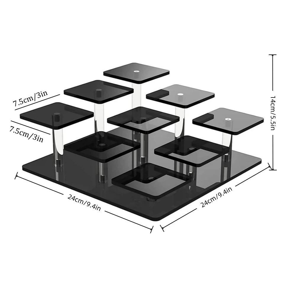 Acrylic Display Stand with 9 Tiers Multi-Level Risers for Collectibles, Figures, Perfume Cosmetics Available in Clear, Black